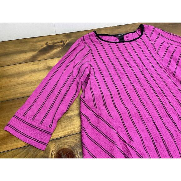 Ali Miles Pink Black Tunic Top Large Hanky Hem Button Detail Lagenlook - Picture 3 of 7